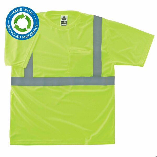 Glowear By Ergodyne Recycled Hi-Vis T-Shirt, Class 2, Lime, XS 8289-ECO
